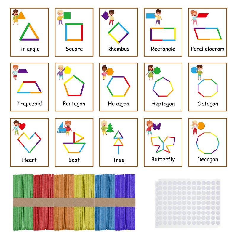 Noveread 252 Pcs Shapes Flash Cards with Colorful Sticks and White Hook for Toddlers Preschool Kids Learning Art Craft Develops Shape Recognition Imagination Creativity - Image 3
