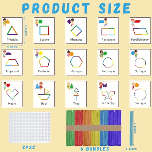 Noveread 252 Pcs Shapes Flash Cards with Colorful Sticks and White Hook for Toddlers Preschool Kids Learning Art Craft Develops Shape Recognition Imagination Creativity - Image 5