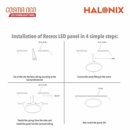 Halonix 12W Cosma Neo 6500K Cool White Recess Square led downlighter | Pack of 4 | Cut Out: 6 inch | LED Ceiling Light for Home and Hall - Image 4