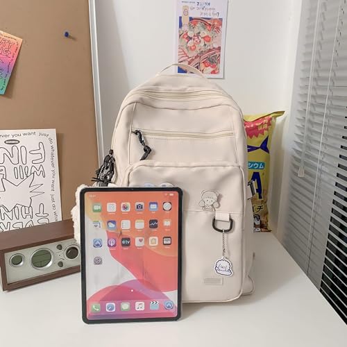 MTRoyaldia Kawaii Cute Aesthetic Backpack for School Travel with Kawaii Pin And Accessories, Large Capacity Cute Bear Accessories Backpack Bear Pin Book Bags (WHITE) - Image 2