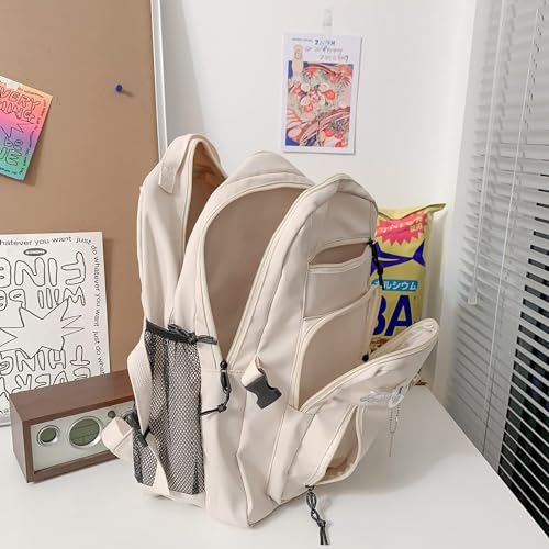 MTRoyaldia Kawaii Cute Aesthetic Backpack for School Travel with Kawaii Pin And Accessories, Large Capacity Cute Bear Accessories Backpack Bear Pin Book Bags (WHITE) - Image 3