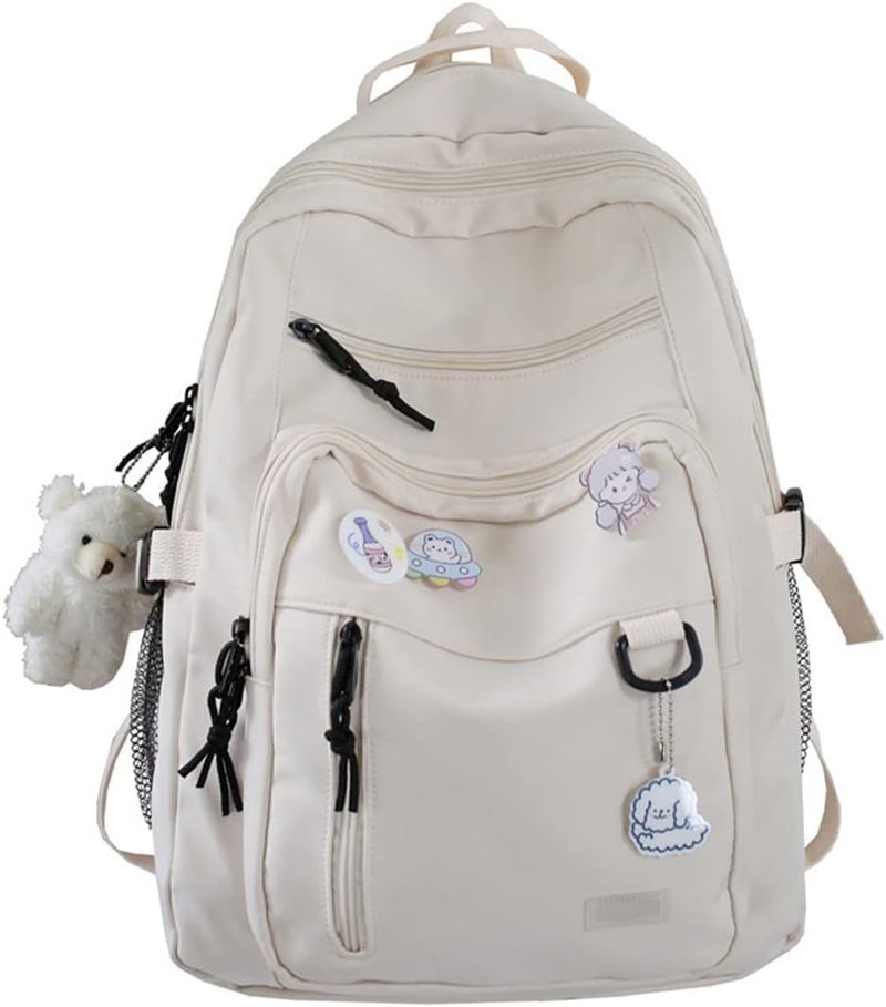 MTRoyaldia Kawaii Cute Aesthetic Backpack for School Travel with Kawaii Pin And Accessories, Large Capacity Cute Bear Accessories Backpack Bear Pin Book Bags (WHITE) - Image 1