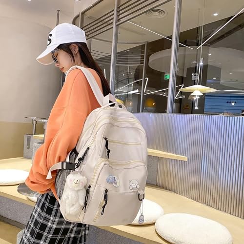 MTRoyaldia Kawaii Cute Aesthetic Backpack for School Travel with Kawaii Pin And Accessories, Large Capacity Cute Bear Accessories Backpack Bear Pin Book Bags (WHITE) - Image 5