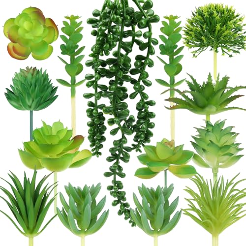 QUOZUO Succulents Plants Artificial, 14pcs Green Succulents Plant, Mini Fake Succulents for DIY Crafting Home Garden Office Party - Image 1