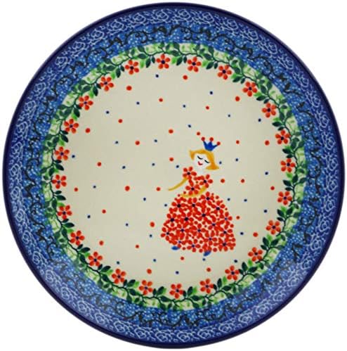 Polmedia Polish Pottery طبق حلوى بولندي أصيل بتصميم الأميرة في فستان أحمر مصنوع يدويًا في بولسوافيا بولندا بواسطة سيراميكا أرتيستشنا شهادة الأصالة - Image 1