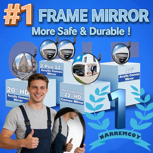 Narremcoy 20" HD Acrylic Convex Mirror - 160 Adjustable Wide Angle View, Leather Frame & ABS Back, Blind Spot Mirror for Indoor/Outdoor Use in Garage, Warehouse, Driveway, Store & Office Security - Image 2