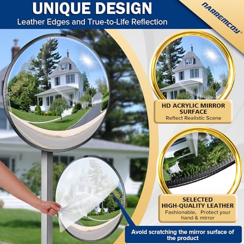 Narremcoy 20" HD Acrylic Convex Mirror - 160 Adjustable Wide Angle View, Leather Frame & ABS Back, Blind Spot Mirror for Indoor/Outdoor Use in Garage, Warehouse, Driveway, Store & Office Security - Image 4