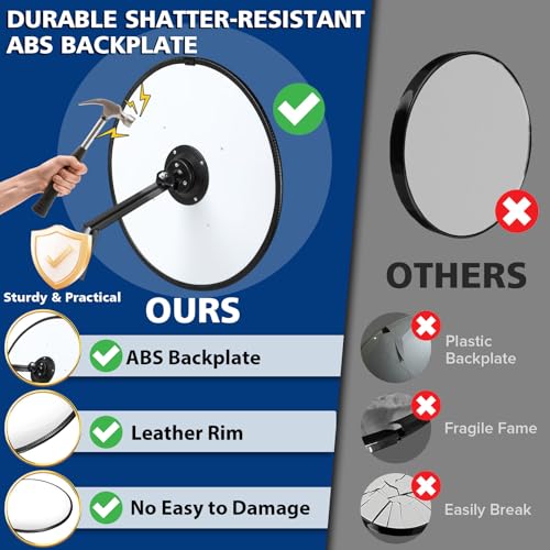 Narremcoy 20" HD Acrylic Convex Mirror - 160 Adjustable Wide Angle View, Leather Frame & ABS Back, Blind Spot Mirror for Indoor/Outdoor Use in Garage, Warehouse, Driveway, Store & Office Security - Image 5