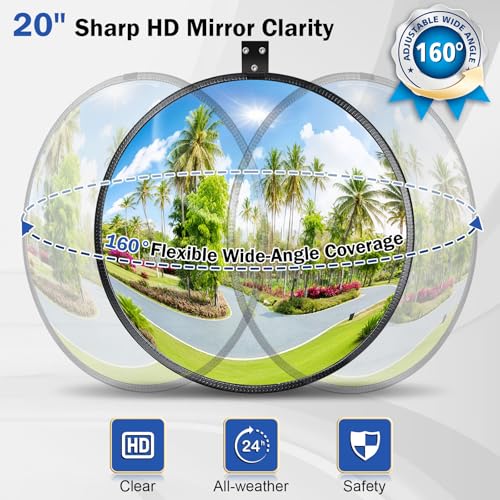 Narremcoy 20" HD Acrylic Convex Mirror - 160 Adjustable Wide Angle View, Leather Frame & ABS Back, Blind Spot Mirror for Indoor/Outdoor Use in Garage, Warehouse, Driveway, Store & Office Security - Image 3