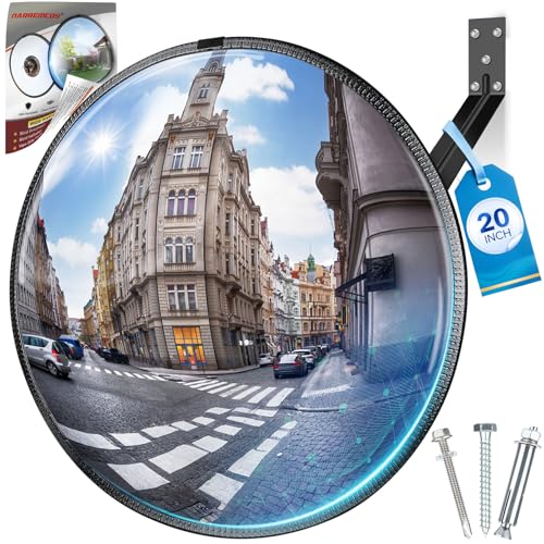 Narremcoy 20" HD Acrylic Convex Mirror - 160 Adjustable Wide Angle View, Leather Frame & ABS Back, Blind Spot Mirror for Indoor/Outdoor Use in Garage, Warehouse, Driveway, Store & Office Security - Image 1