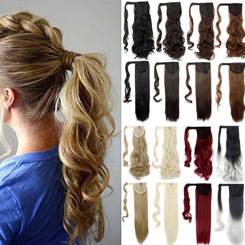 Lelinta 24" Straight Wrap Around Ponytail Hairpieces for Woman Synthetic Hair Extension Ash Blonde Mix Bleach Blonde - Image 3