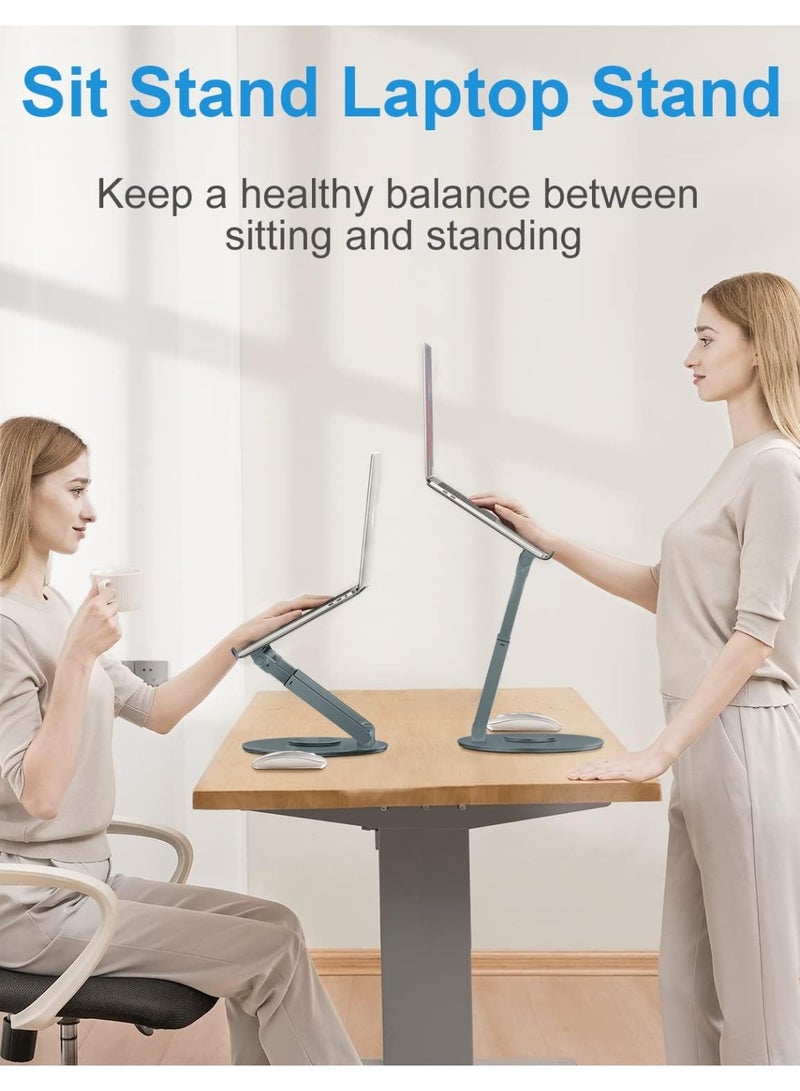 MHR Proffisy Laptop Stand, Aluminum Laptop Stand for Desk Ergonomic Sitting/Standing Laptop Riser with 360° Rotating Base, Foldable Laptop Holder Adjustable Height Up To 18.9" (Grey) - Image 2