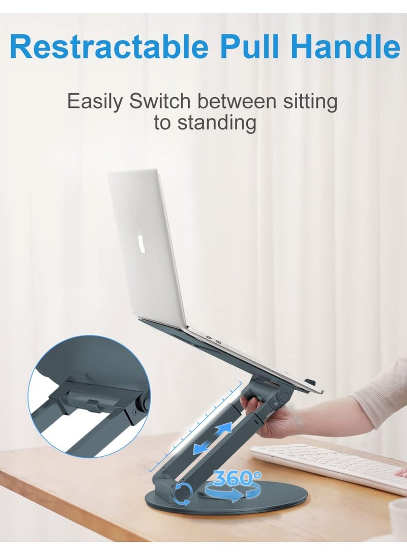 MHR Proffisy Laptop Stand, Aluminum Laptop Stand for Desk Ergonomic Sitting/Standing Laptop Riser with 360° Rotating Base, Foldable Laptop Holder Adjustable Height Up To 18.9" (Grey) - Image 3