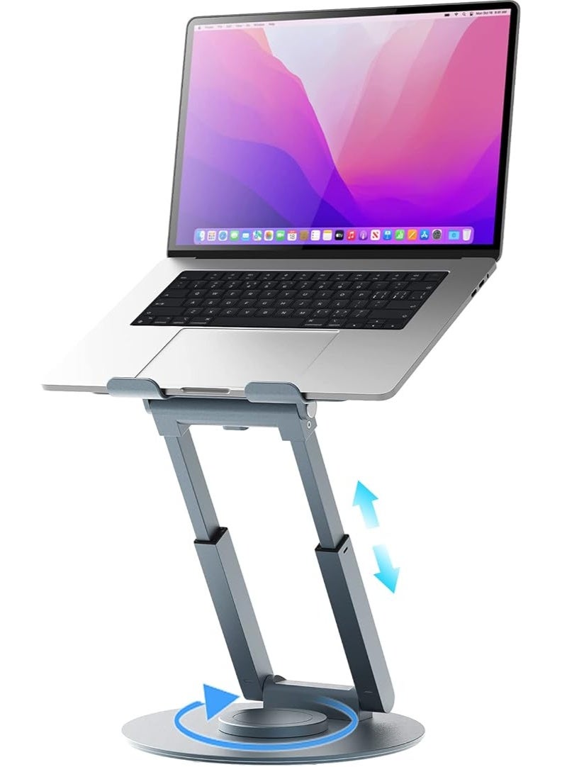MHR Proffisy Laptop Stand, Aluminum Laptop Stand for Desk Ergonomic Sitting/Standing Laptop Riser with 360° Rotating Base, Foldable Laptop Holder Adjustable Height Up To 18.9" (Grey) - Image 1