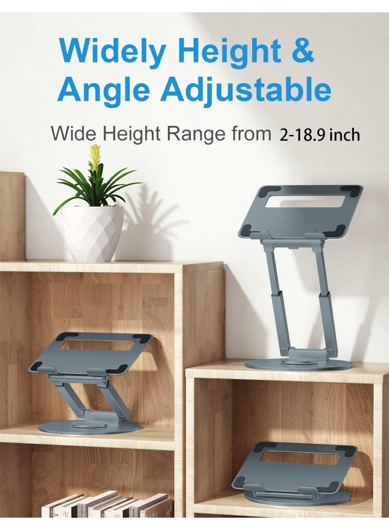 MHR Proffisy Laptop Stand, Aluminum Laptop Stand for Desk Ergonomic Sitting/Standing Laptop Riser with 360° Rotating Base, Foldable Laptop Holder Adjustable Height Up To 18.9" (Grey) - Image 4