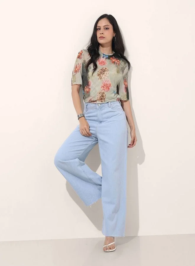 Freehand Women Regular Fit Graphic Printed Round Neck Short Sleeve Regular Top