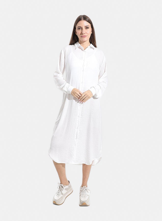 Andora Turned Down Neck Buttons Closure Plain Chemise_White - Image 1