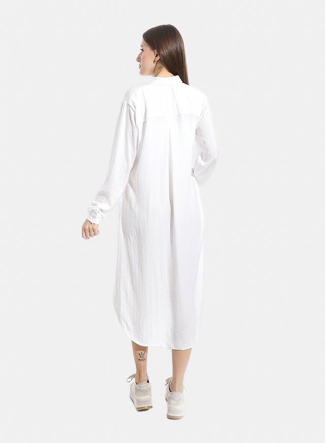 Andora Turned Down Neck Buttons Closure Plain Chemise_White - Image 5