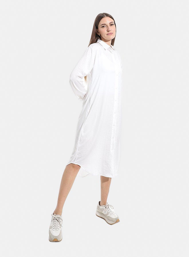 Andora Turned Down Neck Buttons Closure Plain Chemise_White - Image 2