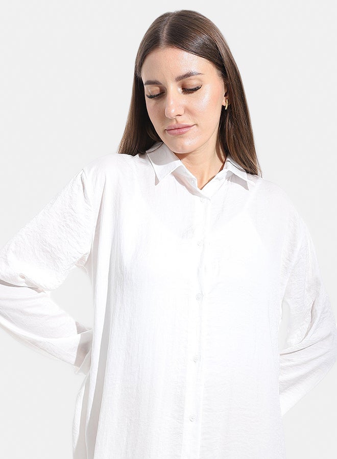 Andora Turned Down Neck Buttons Closure Plain Chemise_White - Image 4