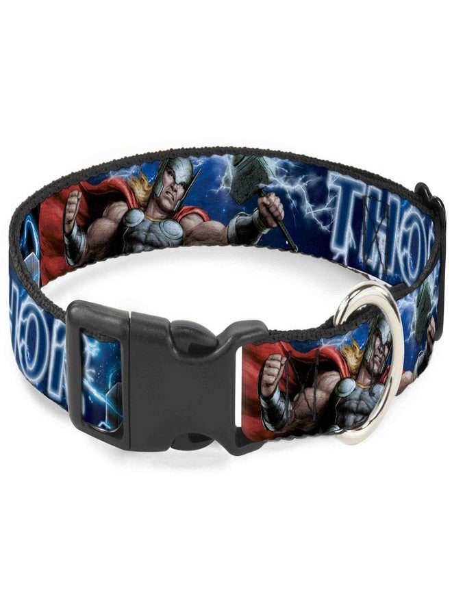 Buckle Down Marvel Comics Pet Collar, Dog Collar Plastic Buckle, Avengers Thor Hammer Action Pose Galaxy Blues White, 20 to 31 Inches 1.5 Inch Wide - Image 1