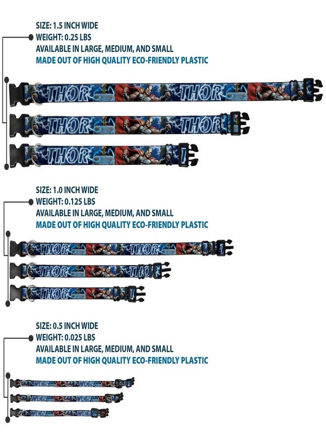 Buckle Down Marvel Comics Pet Collar, Dog Collar Plastic Buckle, Avengers Thor Hammer Action Pose Galaxy Blues White, 20 to 31 Inches 1.5 Inch Wide - Image 3