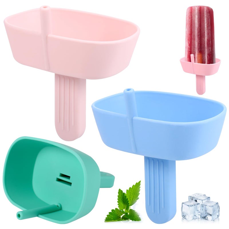 Hejo 4 Pcs Ice Lolly Holder Silicone Drip Free Popsicle Holder for Kids Reusable Ice Pop Holder with Straw for Home Gadget Summer Party Pink Blue Green Light Pink