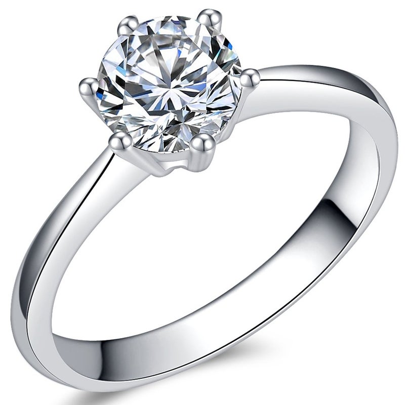 Jude Jewelers 1.0 Carat Classical Stainless Steel Solitaire Engagement Ring (Silver, 7)