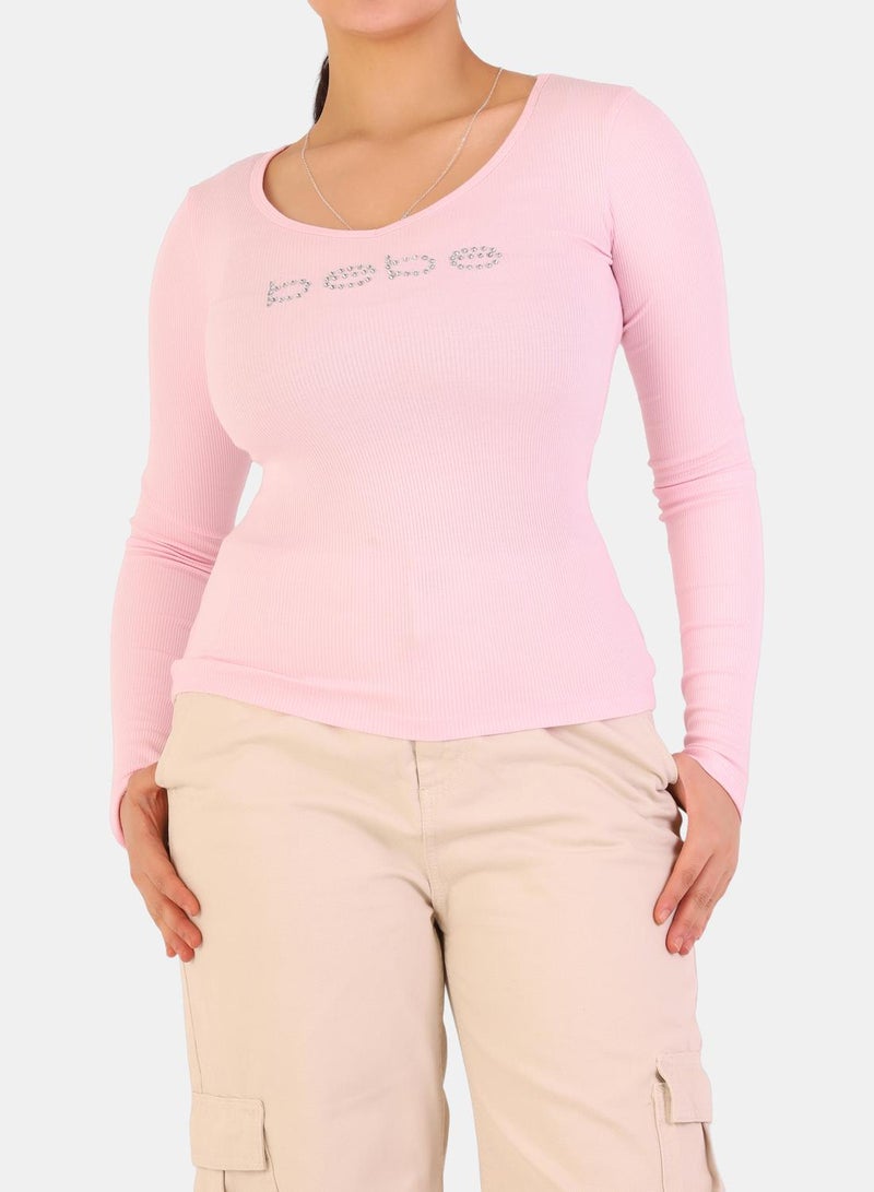Bebe Rhinestone Embellished Long Sleeve Top - Image 3