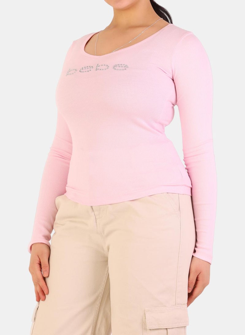 Bebe Rhinestone Embellished Long Sleeve Top - Image 2