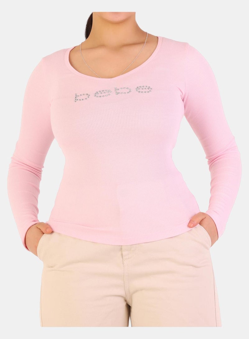 Bebe Rhinestone Embellished Long Sleeve Top - Image 1