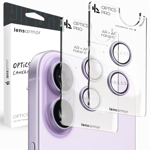 Lensarmor Compatible with iPhone 17 Camera Lens Protector Lavender (2-Pack) – 9H Tempered Glass, Military-Grade Anti-Scratch, Case-Friendly, Easy Install Frame - Image 1