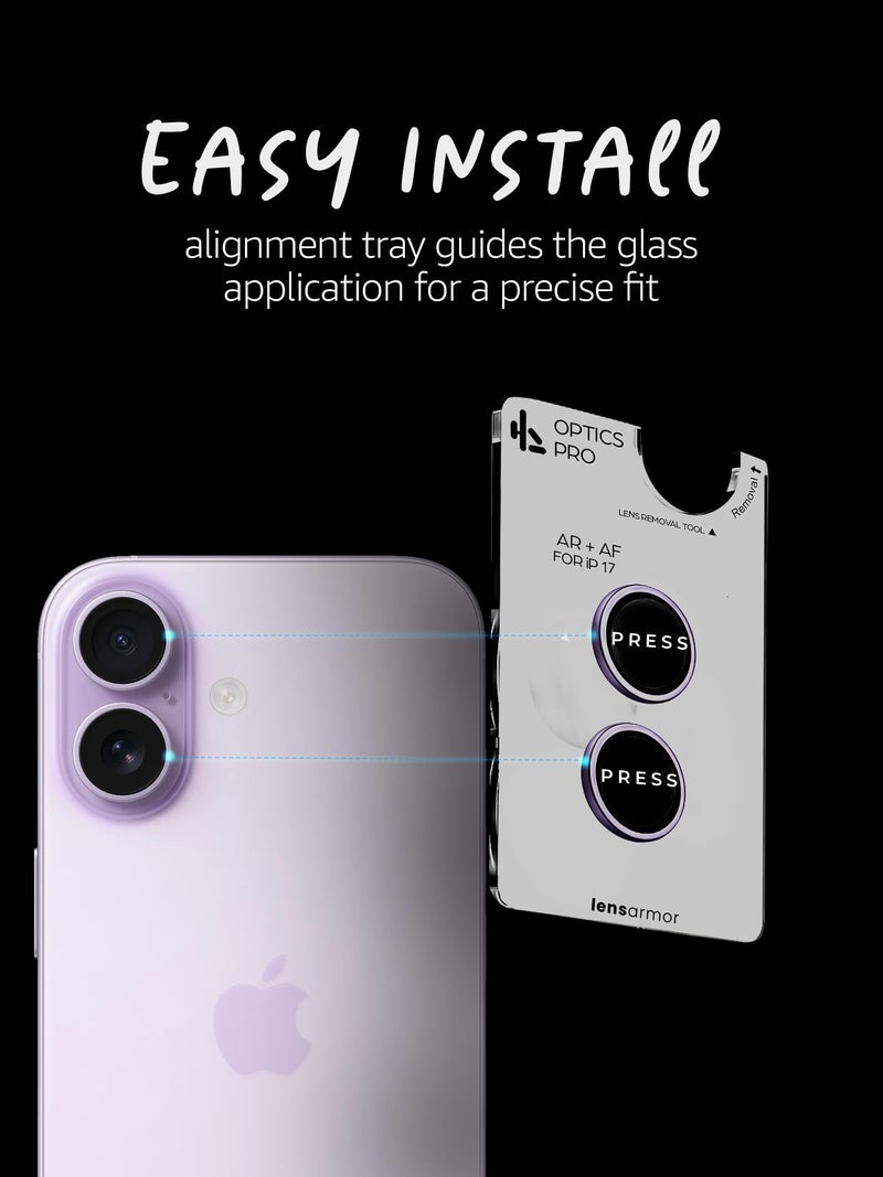 Lensarmor Compatible with iPhone 17 Camera Lens Protector Lavender (2-Pack) – 9H Tempered Glass, Military-Grade Anti-Scratch, Case-Friendly, Easy Install Frame - Image 4