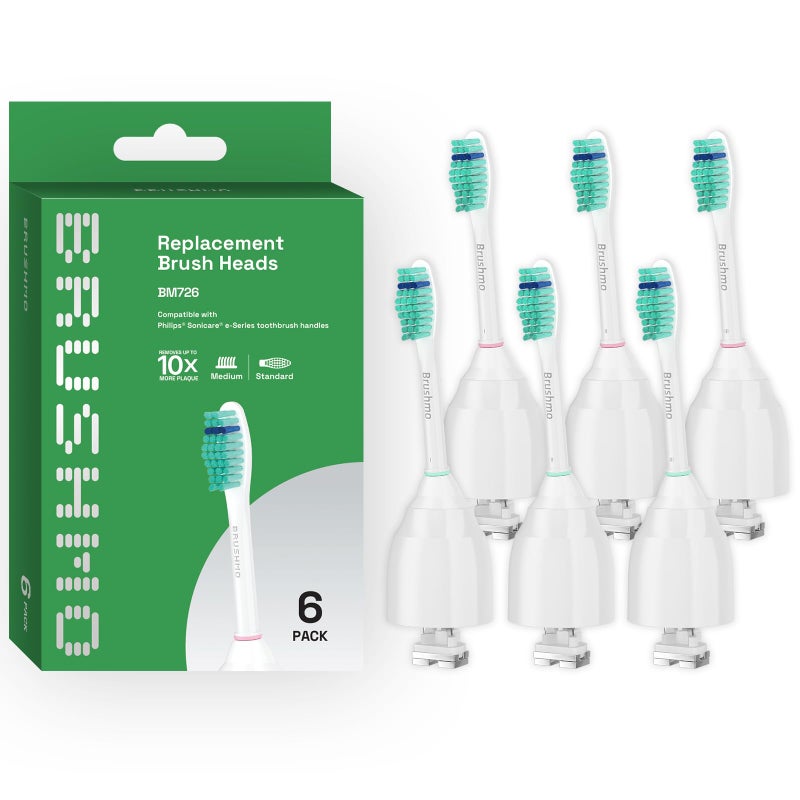 Brushmo Replacement Toothbrush Heads Compatible with Philips Sonicare E-Series Essence HX7022/66 and Other Screw-on Electric Toothbrush Models, BM726, 6 Pack - Image 1
