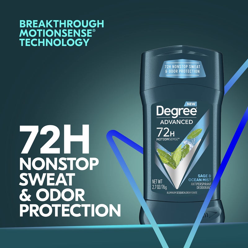 Degree Men Advanced Antiperspirant Deodorant 72-Hour Sweat and Odor Protection Sage and Ocean Mist Deodorant for Men with Motionsense Technology 2.7 oz 4 Count - Image 2