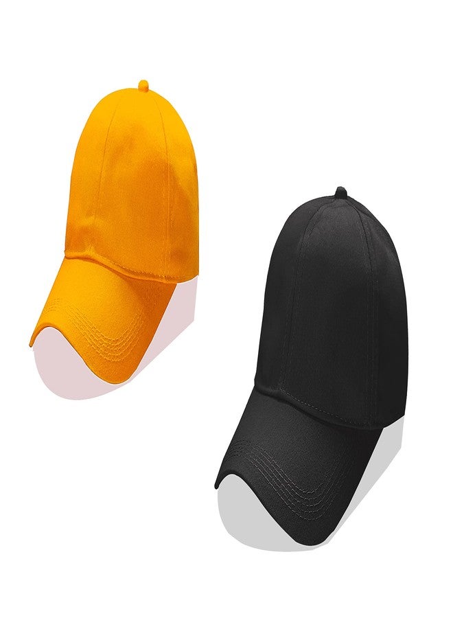 Shopper52 Men Boys Stylish Baseball Adjustable Plain Cap (Black-Dull Yellow) - Image 1