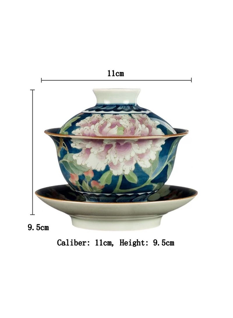 1-Piece Chinese Old Porcelain Blue and White Bowl Tea Set,Chinese Tea Bowl with Cover and Tray,Chinese Traditional Handicraft Ceramic Tea Set - Image 5