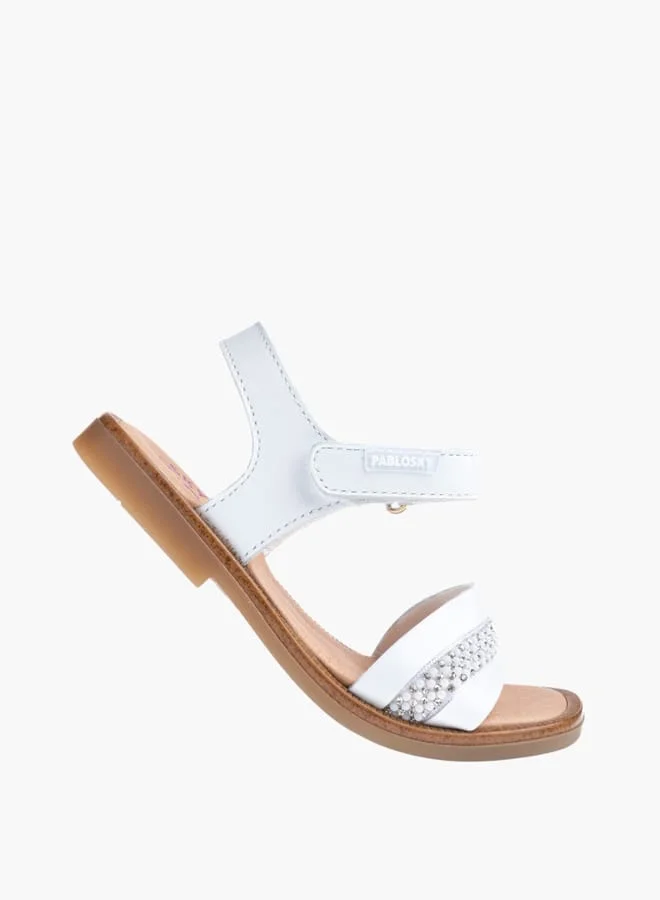 بابلوسكي Girls' Embellished Flat Sandals With Hook And Loop Closure