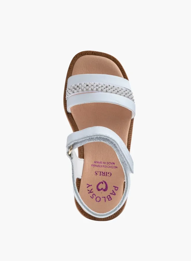 بابلوسكي Girls' Embellished Flat Sandals With Hook And Loop Closure