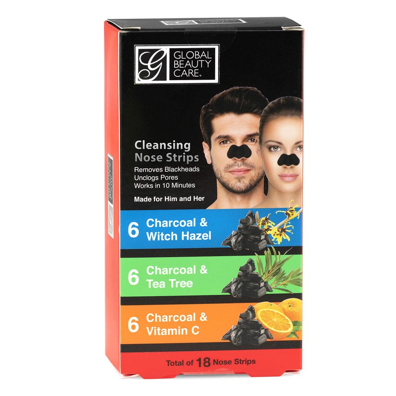 Global Beauty Care 18 Nose Cleansing Strips VARIETY PACK Charcoal with Tea Tree Witch Hazel Vitamin C For Blackheads Removal Strips 18 Ct