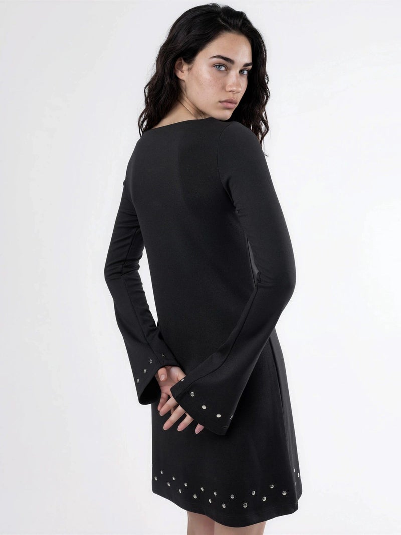 Qustyle QU STYLE Boat Neck Mini Dress with Stone Accessory - Image 4