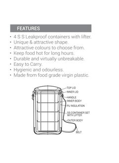 Milton MILTON Econa Deluxe 4 Stainless Steel Containers with Steam Vent 260 ml Each, PU Insulated, Hot & Cold Leak-Proof Lunch Box for Office, College, Picnic, Blue  - Image 5