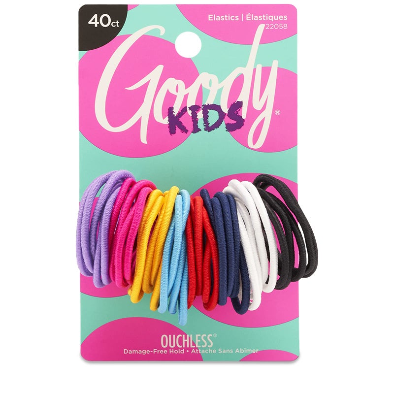 Goody Kids Ouchless Hair Elastics â€“ No Pull, No Breakage, Tangle-Free Hold for Fine Hair â€“ 40 Count, Assorted Colors, Long-Lasting Ponytail Holders for Girls & Boys - Image 1
