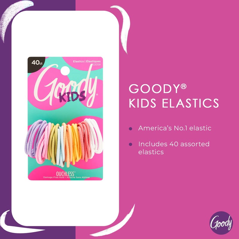 Goody Kids Ouchless Hair Elastics â€“ No Pull, No Breakage, Tangle-Free Hold for Fine Hair â€“ 40 Count, Assorted Colors, Long-Lasting Ponytail Holders for Girls & Boys - Image 2