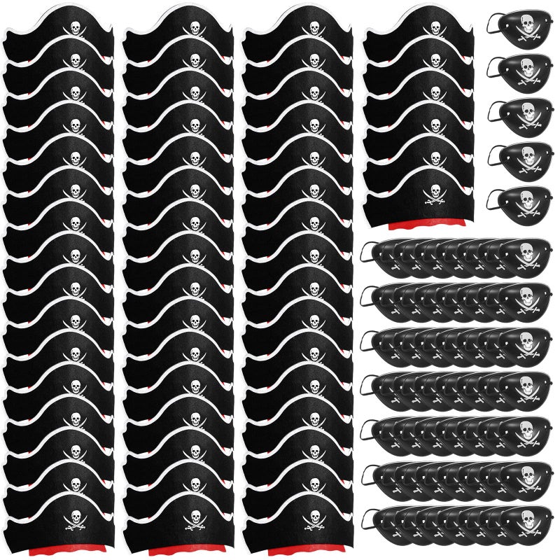 Legigo 108 Pcs Pirate Hat with Eye Patch 54pcs Classic Captain Costume Cap 54pcs Eye Patch for Pirate Party Cosplay Halloween Caribbean Fancy Dress - Image 2