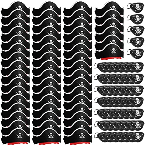 Legigo 108 Pcs Pirate Hat with Eye Patch 54pcs Classic Captain Costume Cap 54pcs Eye Patch for Pirate Party Cosplay Halloween Caribbean Fancy Dress - Image 1