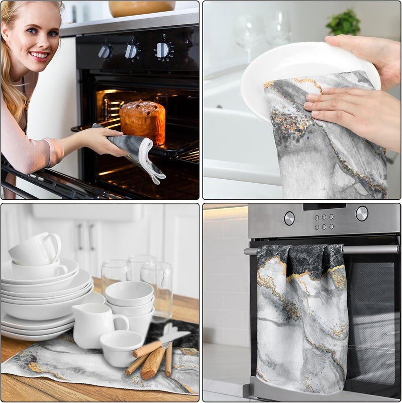 Boyiee Set of 6 Marble Kitchen Towels Gold Black Marble Tea Dish Towels 24 x 16 Inches Modern Absorbent Hand Washcloths Housewarming Gifts for Farmhouse Kitchen Bathroom Decorations - Image 5