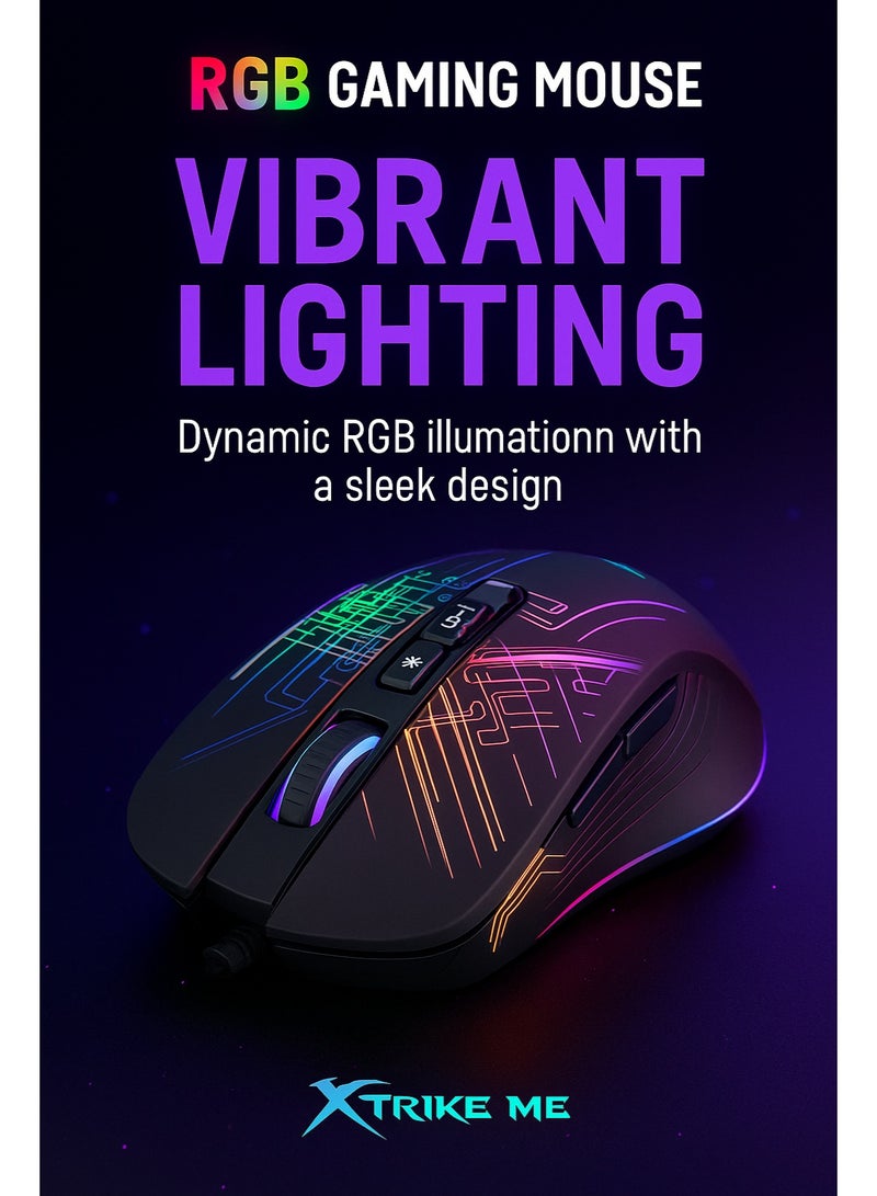 Xtrike Me GM-510 RGB Gaming Mouse, 4800 DPI, 7 Programmable Buttons, Ergonomic Design - Black - Image 4