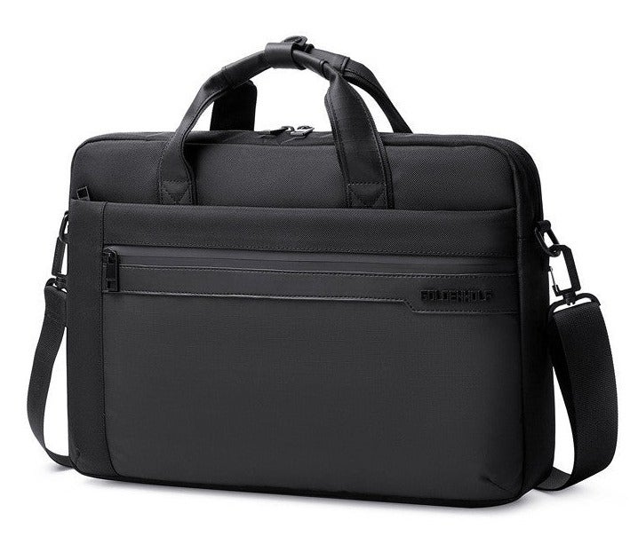 Golden Wolf GW0012 Black Slim Laptop Briefcase for Men & Women | Water-Resistant Business Bag with Leather-Trim Handles | Fits up to 15.6-inch - Image 1