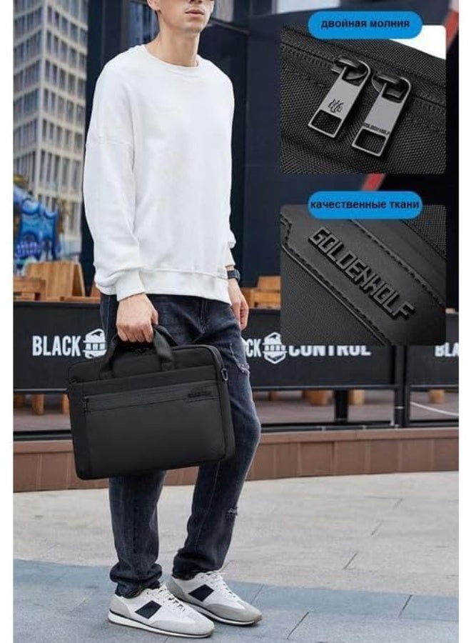 Golden Wolf GW0012 Black Slim Laptop Briefcase for Men & Women | Water-Resistant Business Bag with Leather-Trim Handles | Fits up to 15.6-inch - Image 2